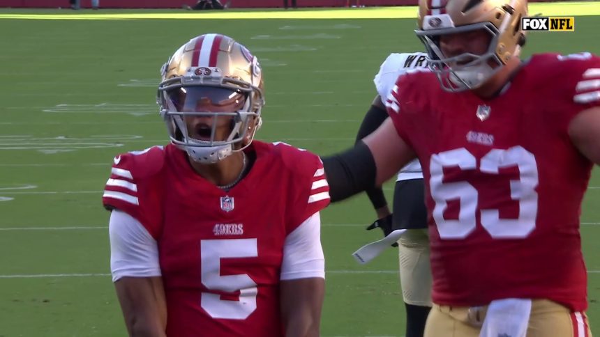 49ers' Joshua Dobbs connects with Jacob Cowing on a 38-yard pass, follows with a one-yard rushing TD vs. Saints