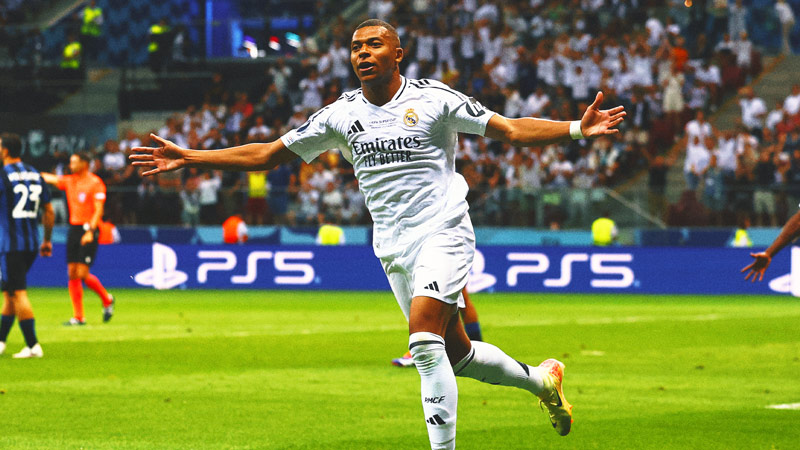 Kylian Mbappé scores in his debut for Real Madrid in UEFA Super Cup