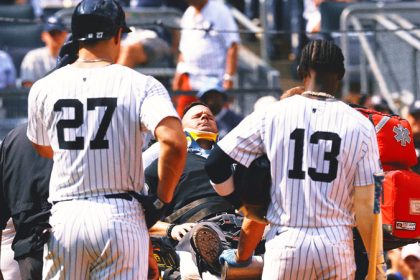 Plate umpire Nick Mahrley exits game between Rockies and Yankees after broken bat hits his neck