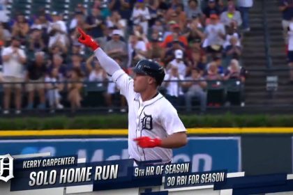 Tigers' Kerry Carpenter hits an opposite field home run in his return to the lineup vs. the Mariners