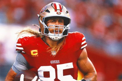 49ers TE, ex-Iowa star George Kittle wears Brock Purdy's Iowa State helmet after losing bet