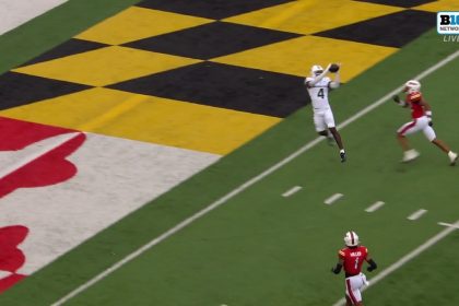 Aidan Chiles hits Jaron Glover on a 34-yard TD pass, helping Michigan State bring Maryland to 14-14 tie