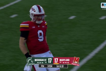 Billy Edwards Jr. finds Dylan Wade deep for a 28-yard touchdown to give Maryland a 24-17 lead over Michigan State