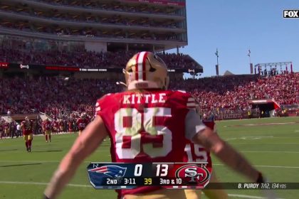 Brock Purdy finds George Kittle for an AMAZING TD to extend 49ers' lead over Patriots