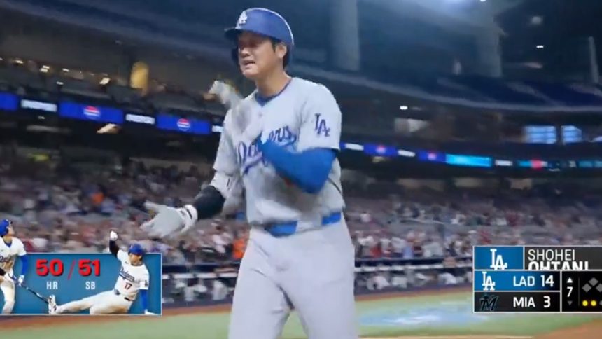 Dodgers' Shohei Ohtani becomes first player in MLB history with 50 home runs and 50 stolen bases in a season after seventh-inning home run