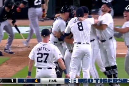 Jason Foley gets Andrew Vaughn to fly out, helping Tigers clinch a playoff berth as the Chicago White Sox lose a MLB record 121 games