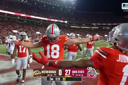 Quinshon Judkins rushes 23-yards for his second touchdown of the game to extend Ohio State's lead over Western Michigan