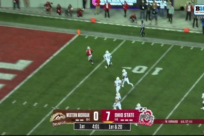 Will Howard connects with Jeremiah Smith for 70-yard touchdown to extend Ohio State's lead over Western Michigan