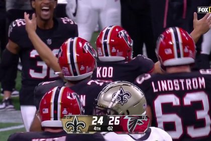 Younghoe Koo drills a 58-yard field goal to help Falcons defeat Saints, 26-24