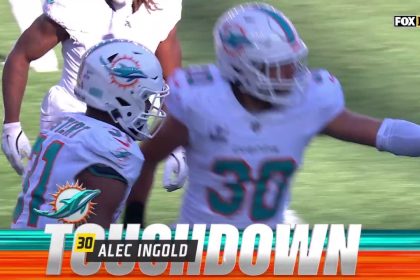 Alex Ingold rushes in a three-yard TD to help Dolphins defeat Patriots, 15-10