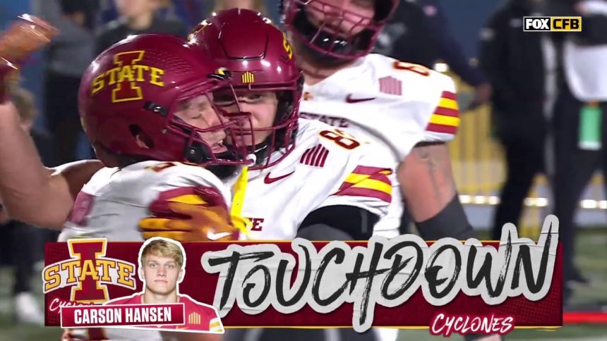 Carson Hansen rushes for his third TD of the game, extending Iowa State's lead over West Virginia