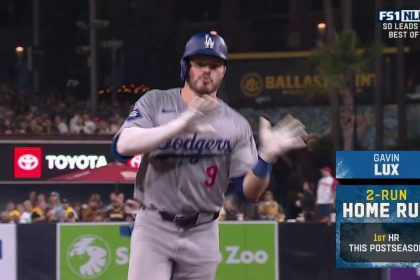 Gavin Lux crushes two-run homer to extend Dodgers' lead to 8-0 over Padres