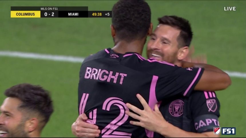 Lionel Messi scores two goals including a free kick, giving Inter Miami CF a 2-0 lead over Columbus