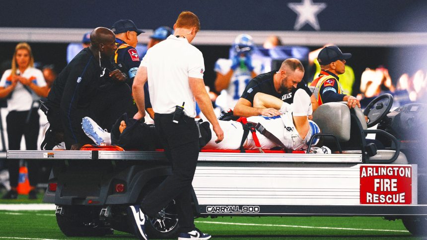 Lions' Aidan Hutchinson carted off field with broken tibia vs. Cowboys