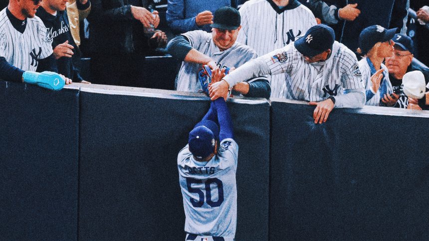 Yankee Stadium fan ejected for prying ball out of Mookie Betts' glove at World Series