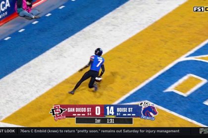 A'Marion McCoy gets the interception and returns it for a 35-yard TD, extending Boise State's lead over San Diego State