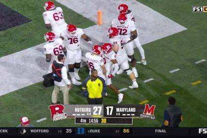 Athan Kaliakmanis links up with Dymere Miller for a 32-yard TD to extend Rutgers' lead over Maryland