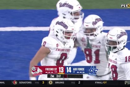 Fresno State's Mac Dalena scores a 73-yard touchdown to even the score against Air Force