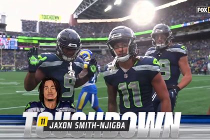 Jaxon Smith-Njigba catches 24-yard touchdown with time expiring in first half to extend Seahawks' lead over Rams