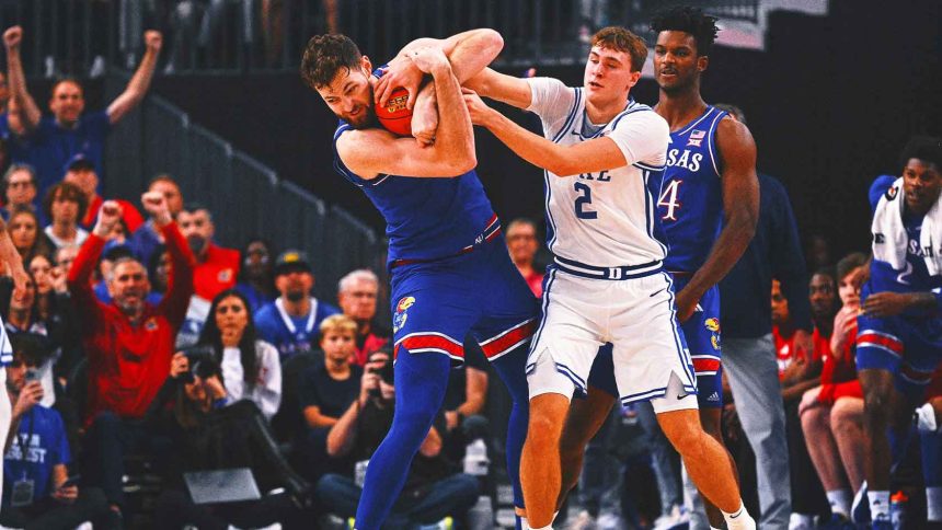 Kansas center Hunter Dickinson ejected for kicking Duke's Maliq Brown in the head