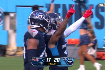 Titans' Amani Hooker intercepts Drake Maye's pass to seal a 20-17 overtime victory over Patriots