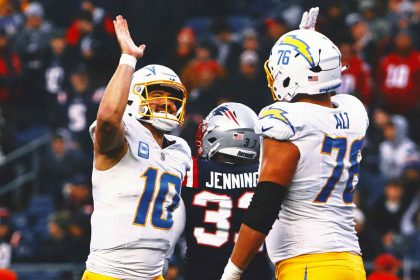 Chargers clinch playoff spot in Jim Harbaugh's 1st season with 40-7 rout of Patriots