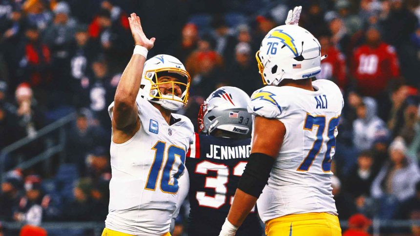 Chargers clinch playoff spot in Jim Harbaugh's 1st season with 40-7 rout of Patriots