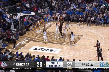 Graham Ike makes a buzzer-beating shot to help Gonzaga trim into UCLA's lead going into half