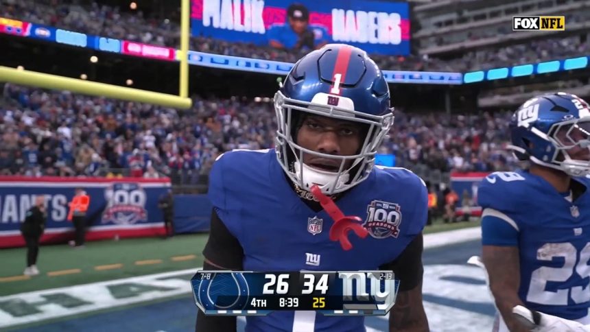 Malik Nabers' 59-yard touchdown, his second of the game, secures Giants 45-33 victory over Colts