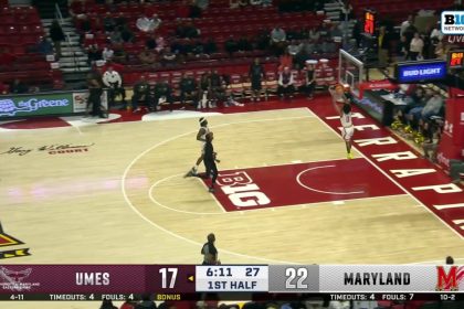 Maryland's Ja'Kobi Gillespie comes away with a steal and finishes with a dunk vs. UMES