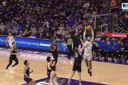 Northwestern's Brooks Barnhizer finds Matthew Nicholson for an AMAZING ALLEY-OOP DUNK vs. DePaul