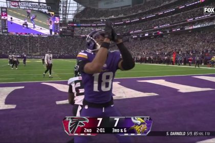 Sam Darnold finds Justin Jefferson for a 12-yard TD to give Vikings a 14-7 lead over Falcons