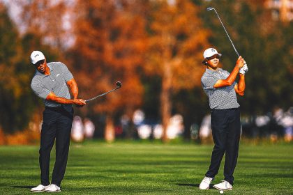 Tiger Woods and son Charlie share the lead at PNC Championship