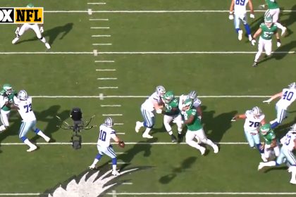 Jalen Carter’s pass rush move is a quick outside double hand swipe