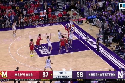 Nick Martinelli lays it in to beat the halftime buzzer, giving Northwestern a lead over Maryland