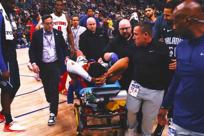 Pistons guard Jaden Ivey stretchered off with severe leg injury against Magic