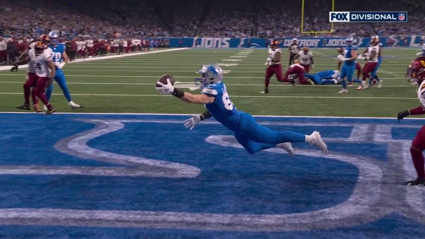 Sam LaPorta makes RIDICULOUS one-handed catch for a TD, giving Lions lead vs. Commanders | NFL Highlights