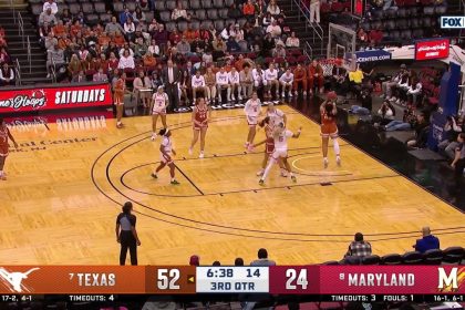 Texas' Madison Booker & Aaliyah Moore connect on an alley-oop to extend lead against Maryland