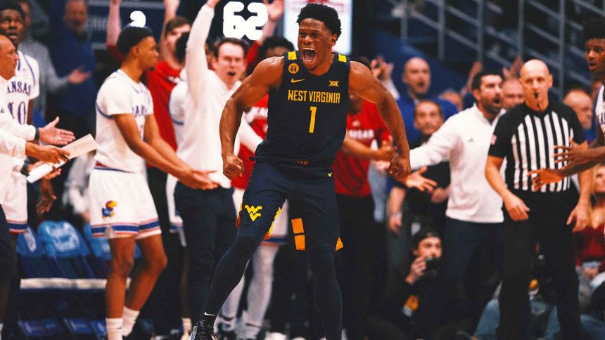 West Virginia gets first ever win at Kansas with last-second 62-61 victory