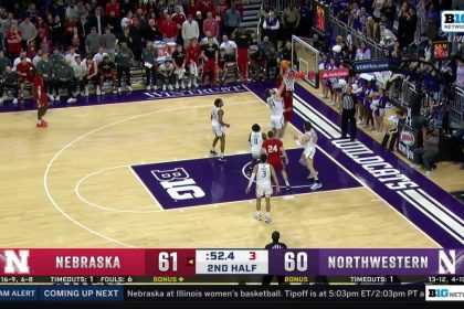 Braxton Meah makes a layup off the assist from Rollie Worster in Nebraska's 68-64 win over Northwestern