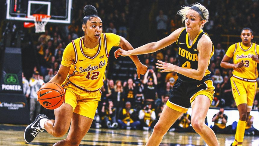 Iowa women upset No. 4 USC, 76-69, with Caitlin Clark in attendance