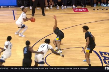 Jhamir Brickus drops his defender and drains a stepback 3-pointer, extending Villanova's lead vs. Marquette