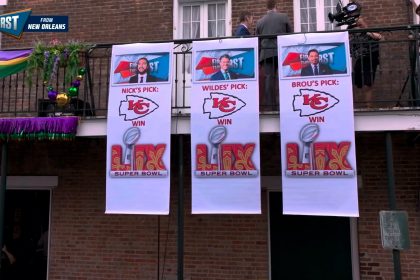 Nick, Brou and Wildes brought their banners to Bourbon Street to reveal their Super Bowl LIX picks | First Things First