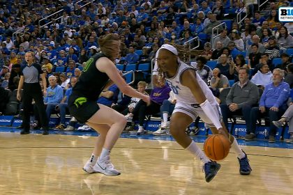 UCLA's Janiah Barker aggressively drives to rim and finishes tough and-1 layup vs. Michigan State