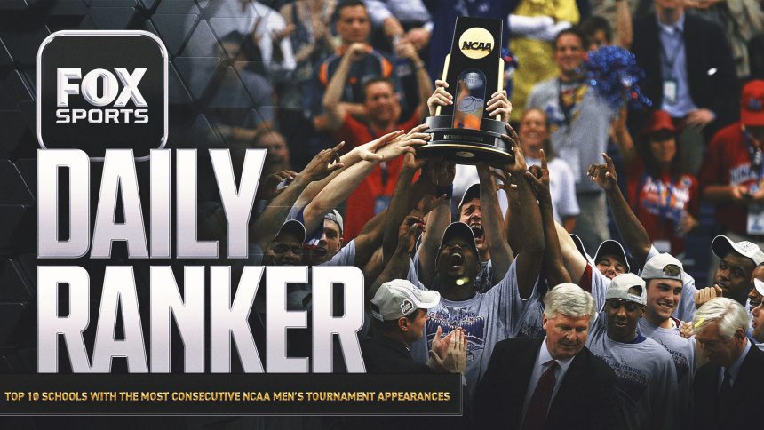 Which schools have the most consecutive NCAA Men's Tournament appearances of all-time?
