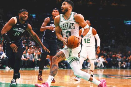 Jayson Tatum stays in after hard fall as Celtics close out Magic in Game 1