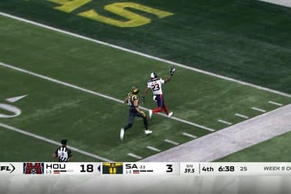 Roughnecks' Jarrett Guarantano's pass is intercepted by Rayshad Williams and taken 32 yards for a TD