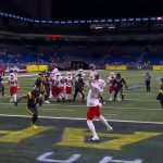 Jordan Ta'amu finds G Gunner Britton for a TD, extending Defenders' lead over Brahmas