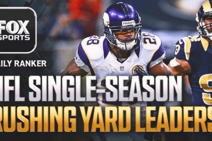 Which NFL players have rushed for the most yards in a single season?