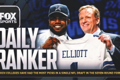 Which schools have had the most picks in a single NFL draft in the seven-round format?